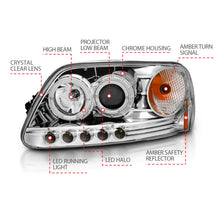 Load image into Gallery viewer, ANZO 1997.5-2003 Ford F-150 Projector Headlights w/ Halo and LED Chrome 1pc