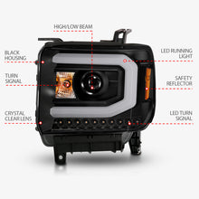 Load image into Gallery viewer, ANZO 2014-2015 GMC Sierra 1500 Projector Headlights w/ Light Bar Black Housing (Halogen Type)