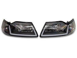 Raxiom 99-04 Ford Mustang Axial Series Headlights w/ Sequential LED Bar- Black Housing (Clear Lens)