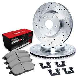 R1 13-20 Subaru WRX Front Drilled & Slotted Silver Brake Rotor Set w/Optimum OE Pads and Hardware