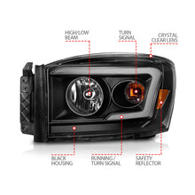 Load image into Gallery viewer, Anzo 06-09 Dodge RAM 1500/2500/3500 Headlights Black Housing/Clear Lens (w/Switchback Light Bars)