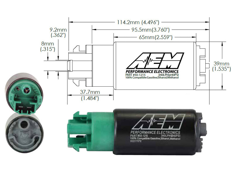 AEM 340LPH 65mm Fuel Pump Kit w/ Mounting Hooks - Ethanol Compatible - Mo-Moto