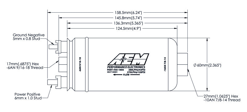 AEM 380LPH High Pressure Fuel Pump -6AN Female Out, -10AN Female In - Mo-Moto