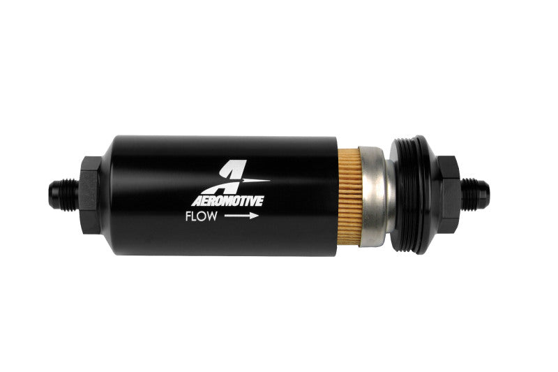 Aeromotive In-Line Filter - (AN-6 Male) 10 Micron Fabric Element Bright Dip Black Finish - Mo-Moto