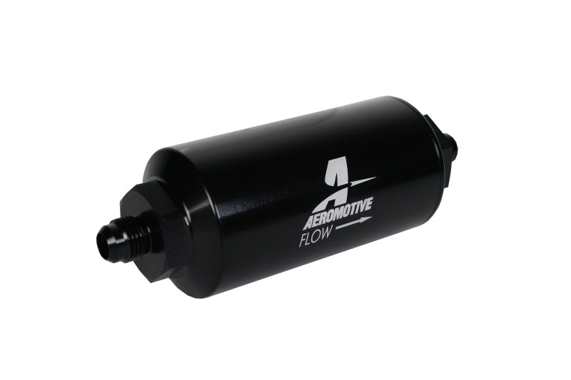Aeromotive In-Line Filter - (AN-6 Male) 10 Micron Fabric Element Bright Dip Black Finish - Mo-Moto