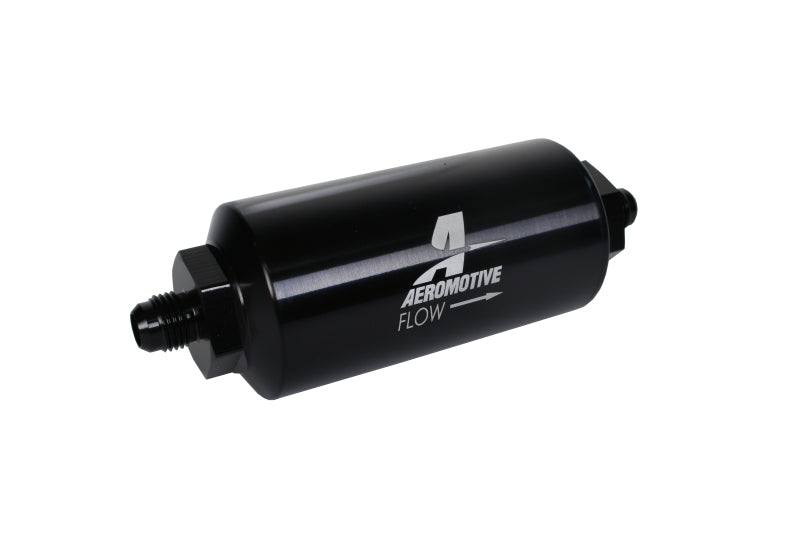Aeromotive In-Line Filter - (AN-6 Male) 40 Micron Stainless Mesh Element Bright Dip Black Finish - Mo-Moto