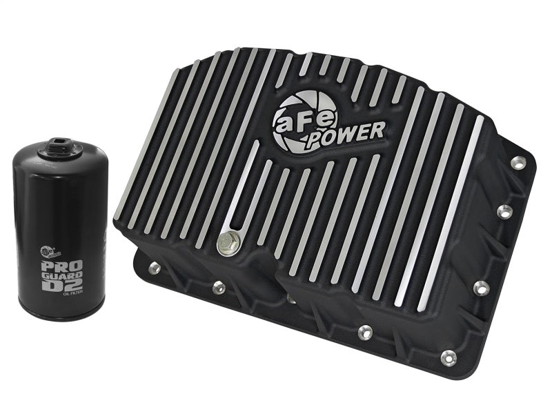 AFE Pro Series Engine Oil Pan Black w/Machined Fins; 11-16 Ford Powerstroke V8-6.7L (td) - Mo-Moto