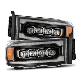 AlphaRex 02-05 Dodge Ram 1500 NOVA LED Proj Headlights Plank Style Blk w/Activ Light/Seq Signal - Mo-Moto