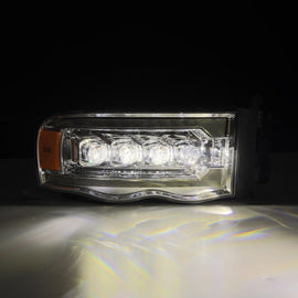 AlphaRex 02-05 Dodge Ram 1500 NOVA LED Proj Headlights Plank Style Chrome w/Activ Light/Seq Signal - Mo-Moto
