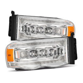 AlphaRex 02-05 Dodge Ram 1500 NOVA LED Proj Headlights Plank Style Chrome w/Activ Light/Seq Signal - Mo-Moto