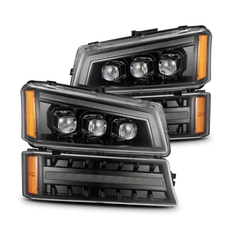 AlphaRex 03-06 Chevy Silverado 1500/2500HD/3500HD/Avalanche Alpha-Black NOVA LED Proj Headlights - Mo-Moto