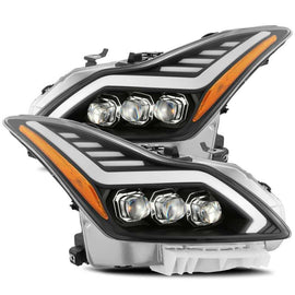 AlphaRex 08-13 Infiniti G37 Coupe SD NOVA LED Proj Headlights Plank Gloss Blk w/Activ Light/Seq Sig - Mo-Moto