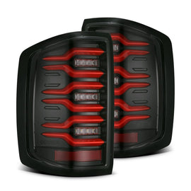 AlphaRex 14-18 Chevy Silverado 1500 Luxx-Series LED Tail Lights Black/Red w/Activ Light/Seq Signal - Mo-Moto