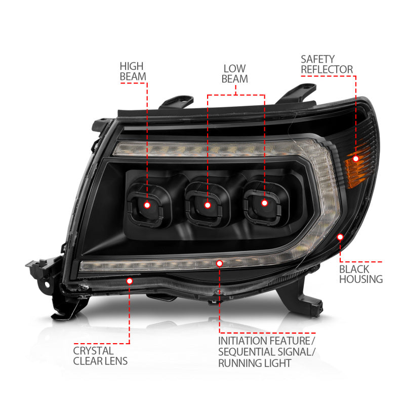 ANZO 05-11 Toyota Tacoma Full LED Proj Headlights White DRL/Init/SeqSig Black - Pair - Mo-Moto