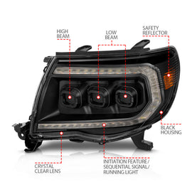 ANZO 05-11 Toyota Tacoma Full LED Proj Headlights White DRL/Init/SeqSig Black - Pair - Mo-Moto