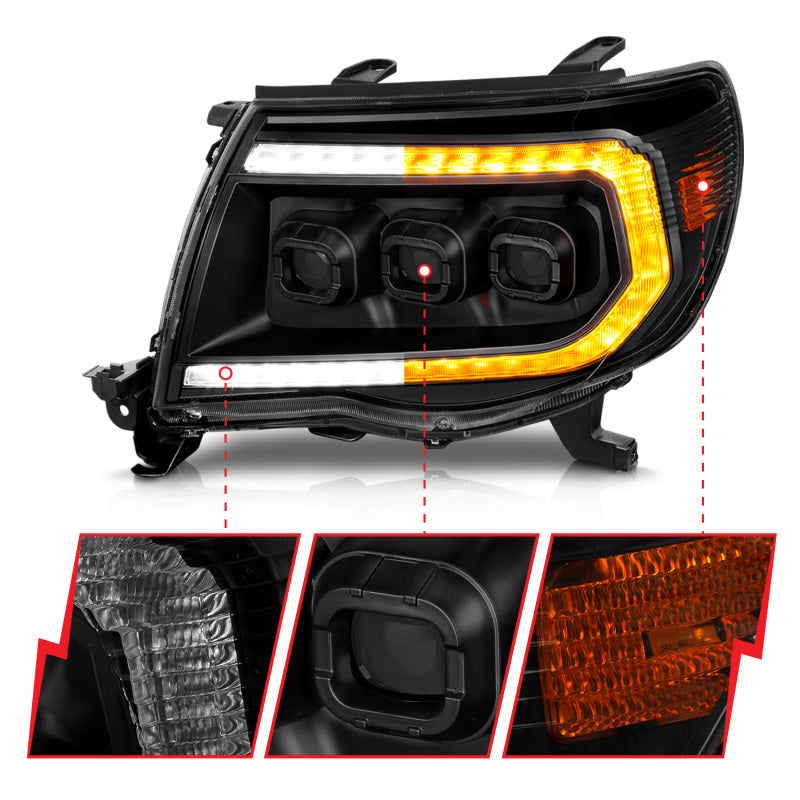 ANZO 05-11 Toyota Tacoma Full LED Proj Headlights White DRL/Init/SeqSig Black - Pair - Mo-Moto