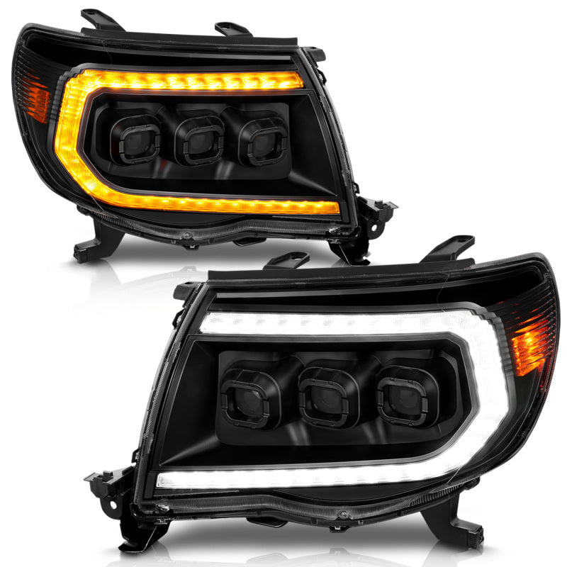 ANZO 05-11 Toyota Tacoma Full LED Proj Headlights White DRL/Init/SeqSig Black - Pair - Mo-Moto
