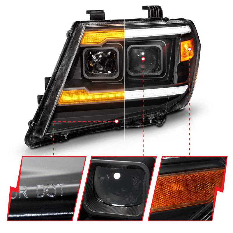 ANZO 09-20 Nissan Frontier Black Projector Plank Style DRL w/ Switchback & Sequential LED DRL - Mo-Moto