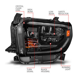 ANZO 14-21 Toyota Tundra (OE Halogen w/LED DRL) LED Crystal Headlights w/ Switchback & DRL - Blk - Mo-Moto