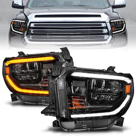 ANZO 14-21 Toyota Tundra (OE Halogen w/LED DRL) LED Crystal Headlights w/ Switchback & DRL - Blk - Mo-Moto