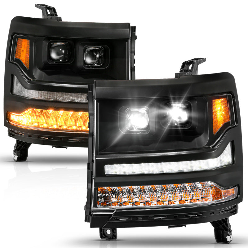 ANZO 16-18 Chevy Silverado 1500 (Factory HID Models ONLY) Full LED Proj Headlights Black - Pair - Mo-Moto