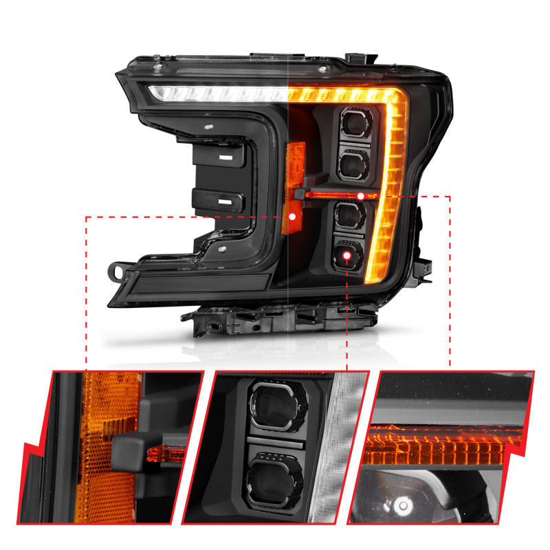 ANZO 18-20 Ford F-150 (w/Factory Halogen) Z-Series Full LED Proj Headlights Init/SeqSig - Pair - Mo-Moto