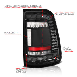 ANZO 19-24 RAM 1500 (Factory Halogen Models) Full LED Tail Lights SeqSig Black - Pair - Mo-Moto