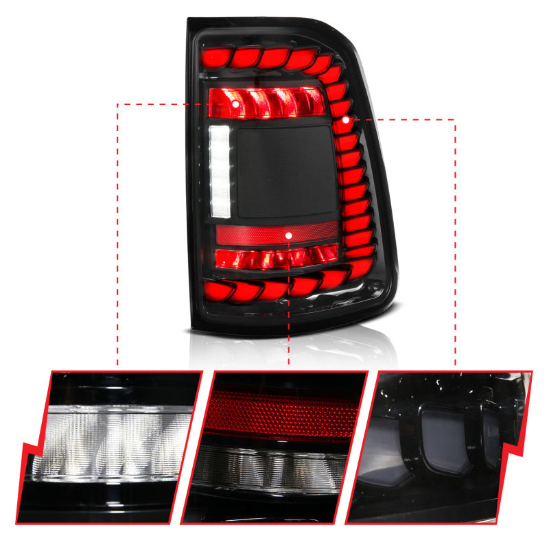 ANZO 19-24 RAM 1500 (Factory Halogen Models) Full LED Tail Lights SeqSig Black - Pair - Mo-Moto
