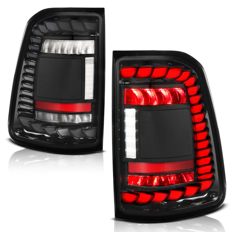 ANZO 19-24 RAM 1500 (Factory Halogen Models) Full LED Tail Lights SeqSig Black - Pair - Mo-Moto