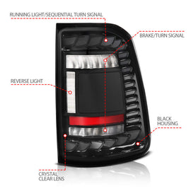 ANZO 19-24 RAM 1500 (Factory LED Models ONLY) Full LED Tail Lights SeqSig Black - Pair - Mo-Moto