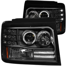 ANZO 1992-1996 Ford F-150 Projector Headlights w/ Halo Black w/ Side Markers and Parking Lights - Mo-Moto