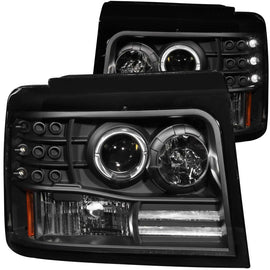 ANZO 1992-1996 Ford F-150 Projector Headlights w/ Halo Black w/ Side Markers and Parking Lights - Mo-Moto