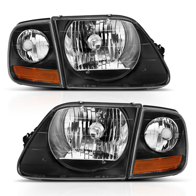 ANZO 1997-2003 Ford F150 Crystal Headlight Black w/ Parking Light - Mo-Moto