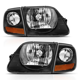 ANZO 1997-2003 Ford F150 Crystal Headlight Black w/ Parking Light - Mo-Moto
