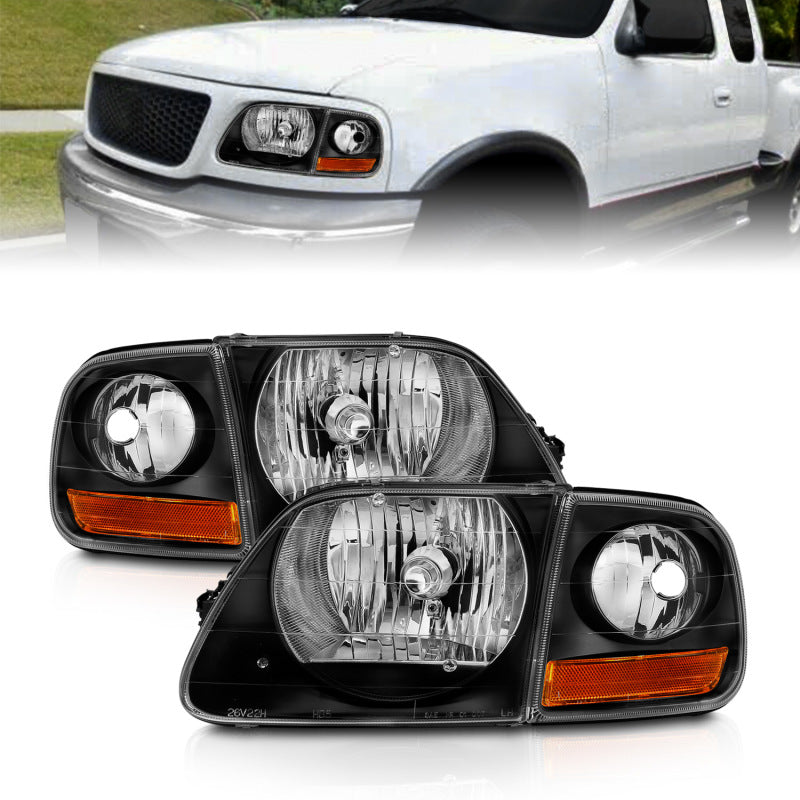 ANZO 1997-2003 Ford F150 Crystal Headlight Black w/ Parking Light - Mo-Moto