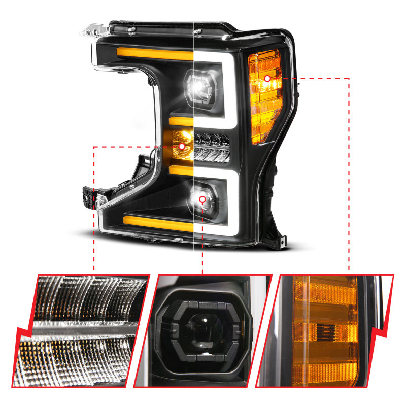 ANZO 20-22 Ford Super Duty (Halogen) Z-Series Full LED Proj Headlights SeqSig - Driver Side ONLY - Mo-Moto