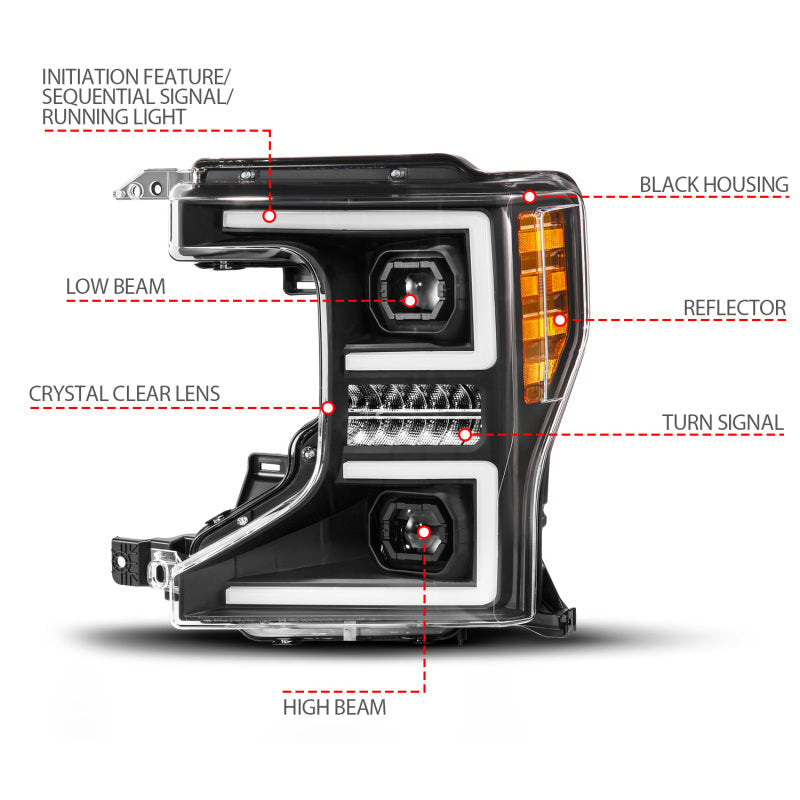 ANZO 20-22 Ford Super Duty (Halogen) Z-Series Full LED Proj Headlights SeqSig - Driver Side ONLY - Mo-Moto