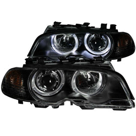 ANZO 2000-2003 BMW 3 Series E46 Projector Headlights w/ Halo Black - Mo-Moto