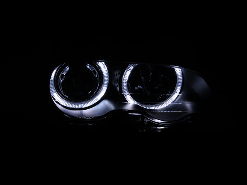 ANZO 2000-2003 BMW 3 Series E46 Projector Headlights w/ Halo Black - Mo-Moto