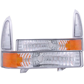 ANZO 2000-2004 Ford Excursion Euro Parking Lights Chrome w/ Amber Reflector - Mo-Moto