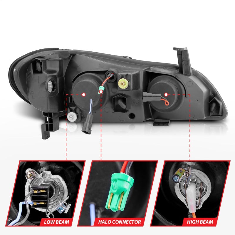 ANZO 2000-2004 Infiniti I30 Projector Headlights w/ Halo Black - Mo-Moto