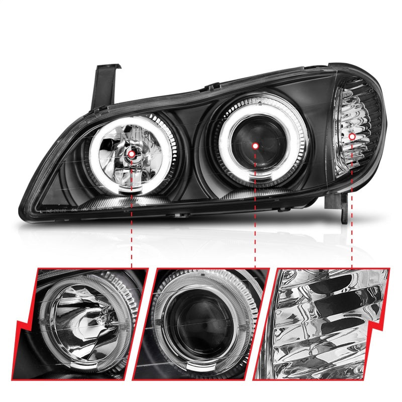 ANZO 2000-2004 Infiniti I30 Projector Headlights w/ Halo Black - Mo-Moto