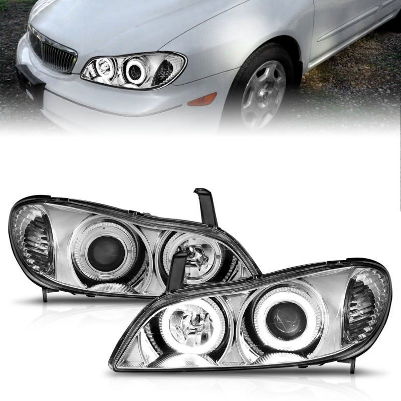 ANZO 2000-2004 Infiniti I30 Projector Headlights w/ Halo Chrome - Mo-Moto