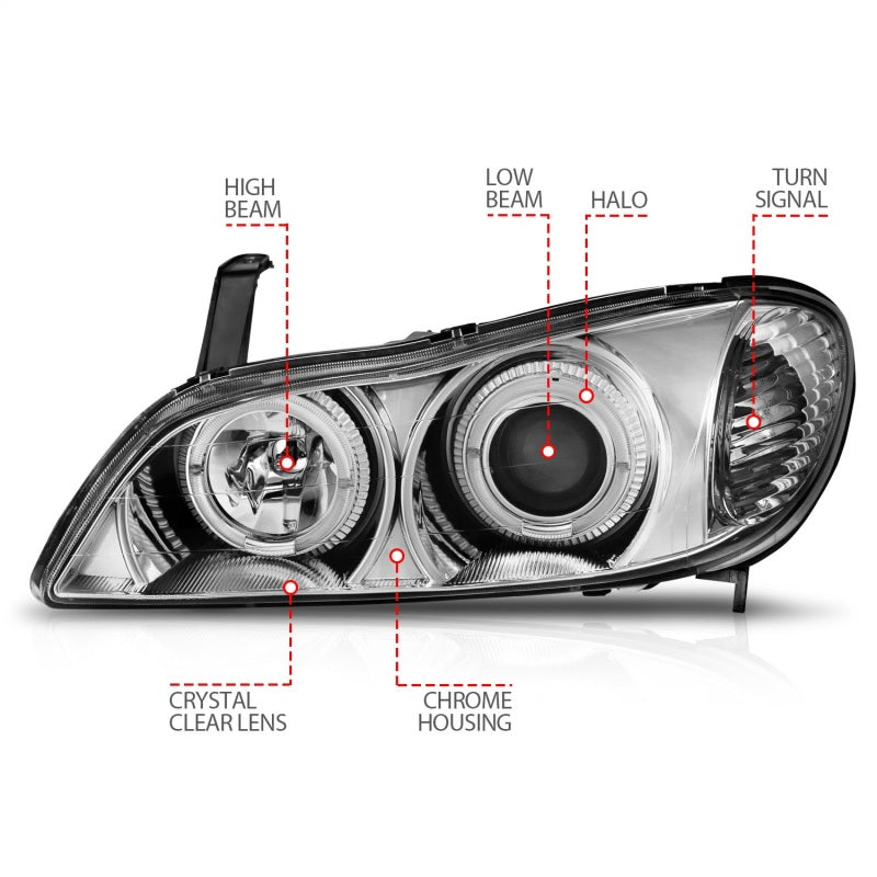 ANZO 2000-2004 Infiniti I30 Projector Headlights w/ Halo Chrome - Mo-Moto