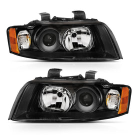 ANZO 2002-2005 Audi A4 Projector Headlight Black G2 (Halogen Type) - Mo-Moto