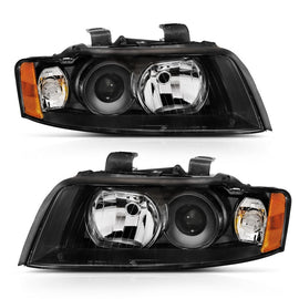 ANZO 2002-2005 Audi A4 Projector Headlight Black G2 (Halogen Type) - Mo-Moto