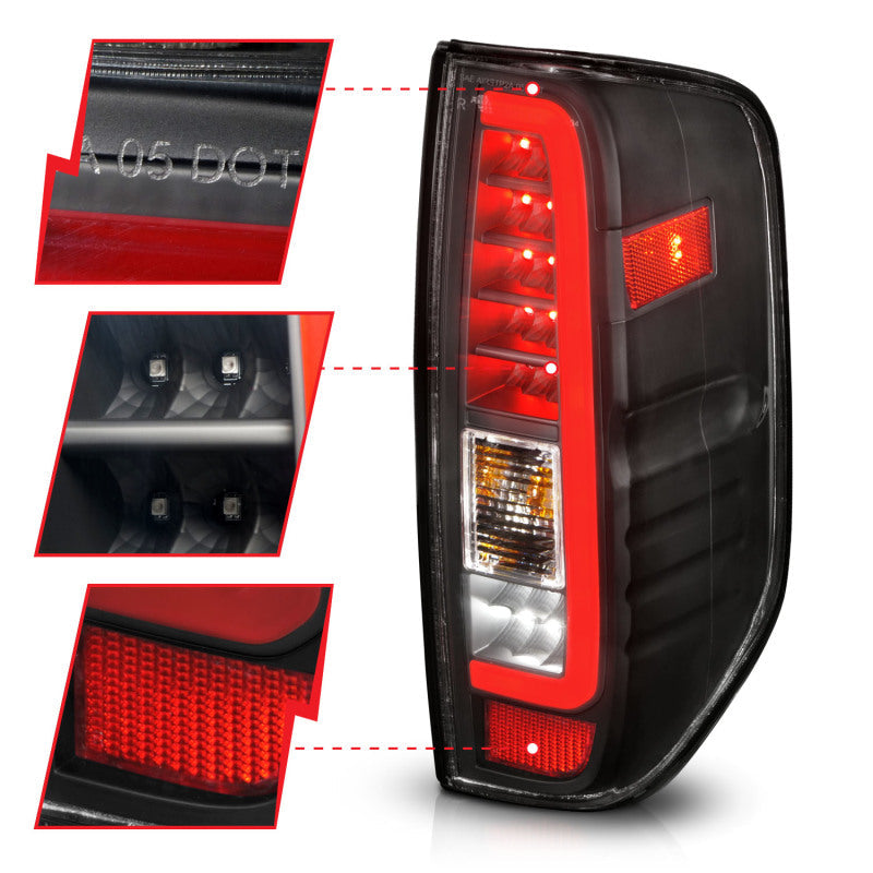 ANZO 2005-2021 Nissan Frontier LED Taillights Black Housing/Clear Lens - Mo-Moto