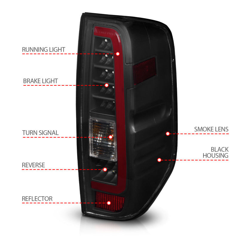ANZO 2005-2021 Nissan Frontier LED Taillights Black Housing/Smoke Lens - Mo-Moto