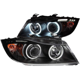 ANZO 2006-2008 BMW 3 Series E90-E91 Projector Headlights w/ Halo w/ LED Bar Black (CCFL) - Mo-Moto
