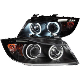 ANZO 2006-2008 BMW 3 Series E90-E91 Projector Headlights w/ Halo w/ LED Bar Black (CCFL) - Mo-Moto
